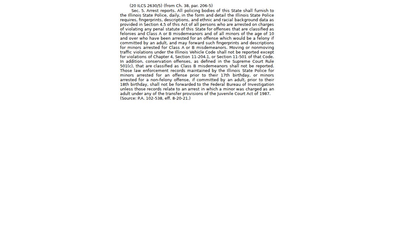 Illinois arrest fingerprint reporting law under 20 ILCS 2630