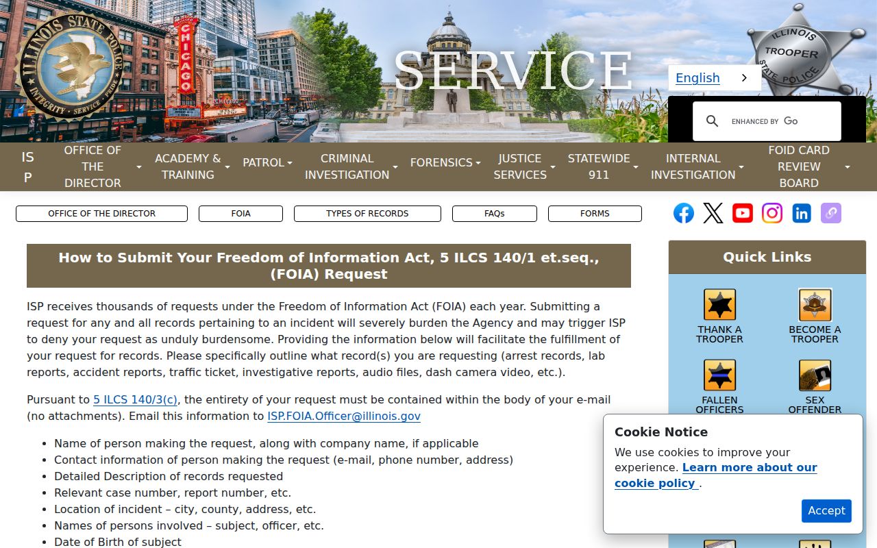 Illinois arrest records request through the ISP FOIA page