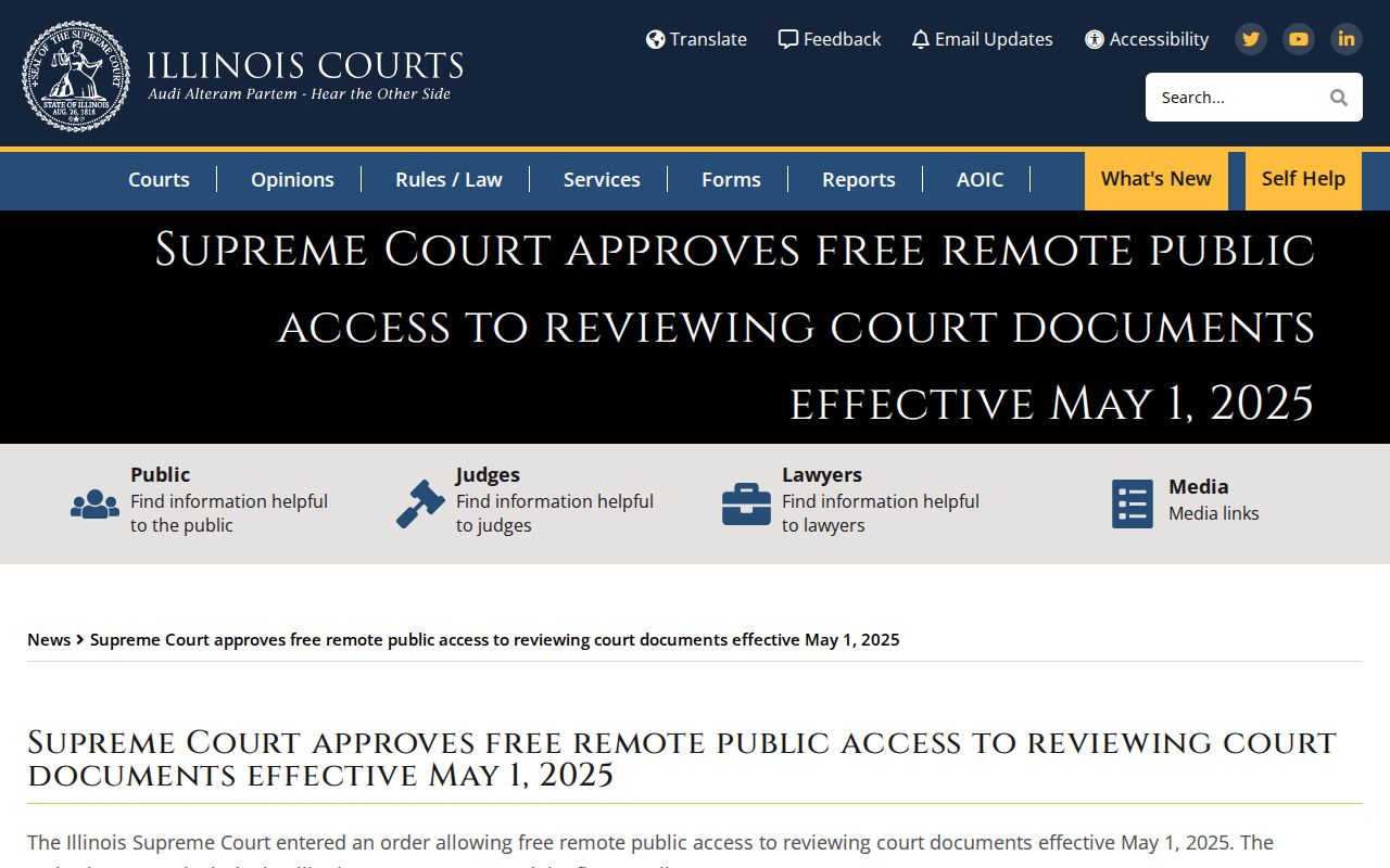 Illinois court case public access announcement for re:SearchIL