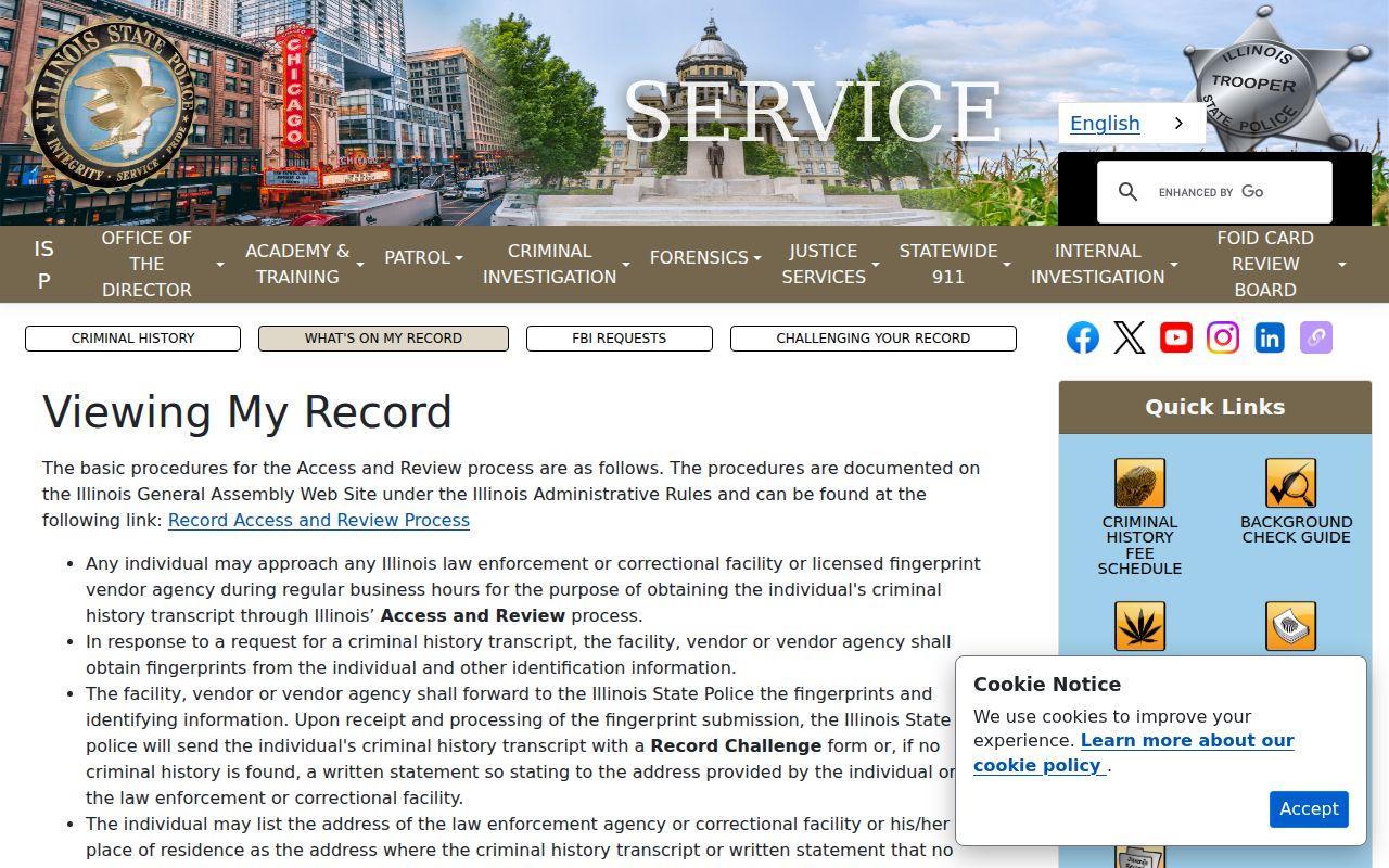 Illinois State Police criminal history Access and Review correction instructions