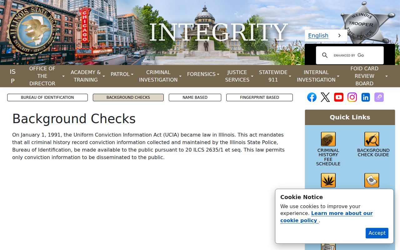 Illinois State Police criminal history check products under UCIA