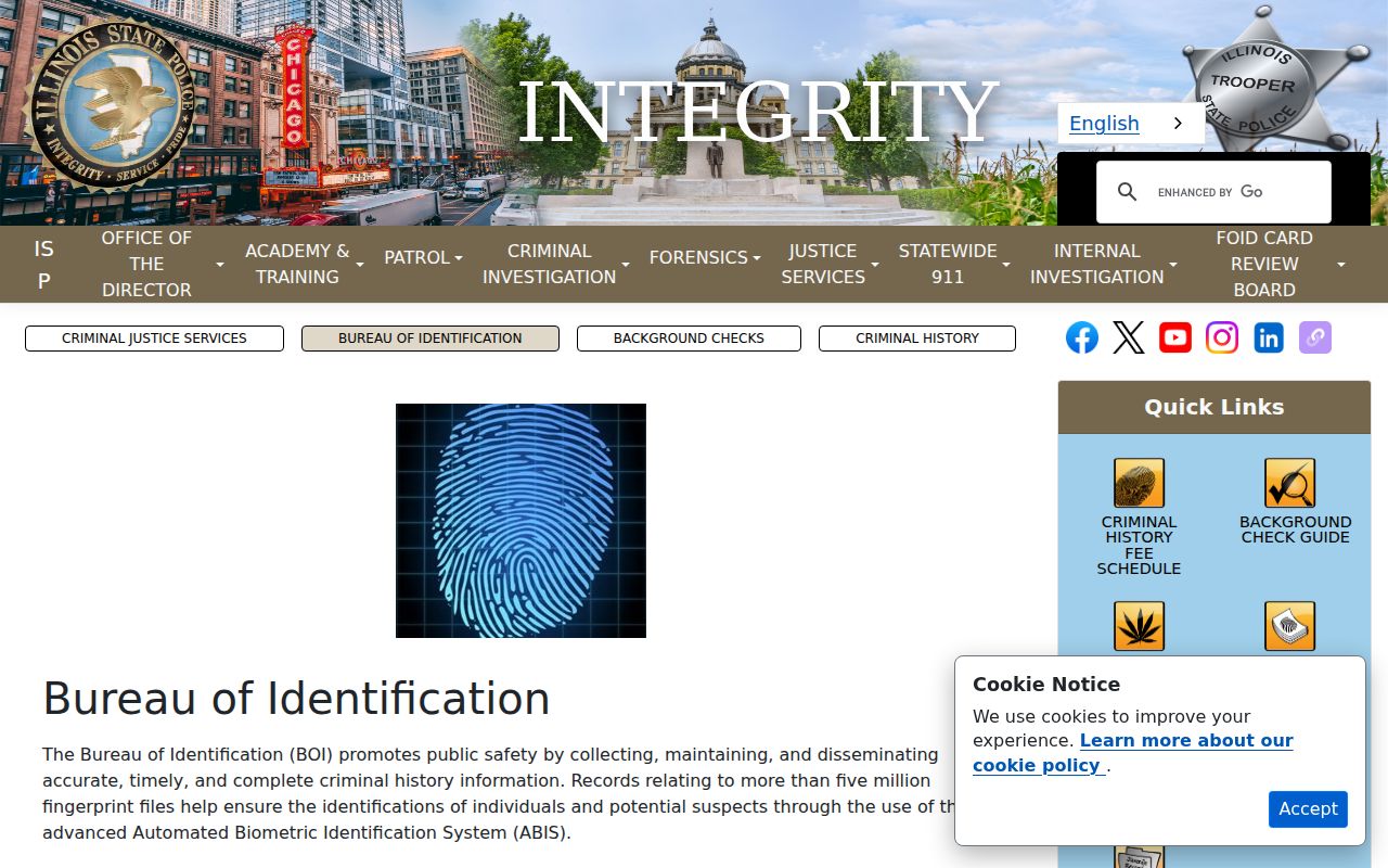 Illinois State Police criminal history Bureau of Identification overview