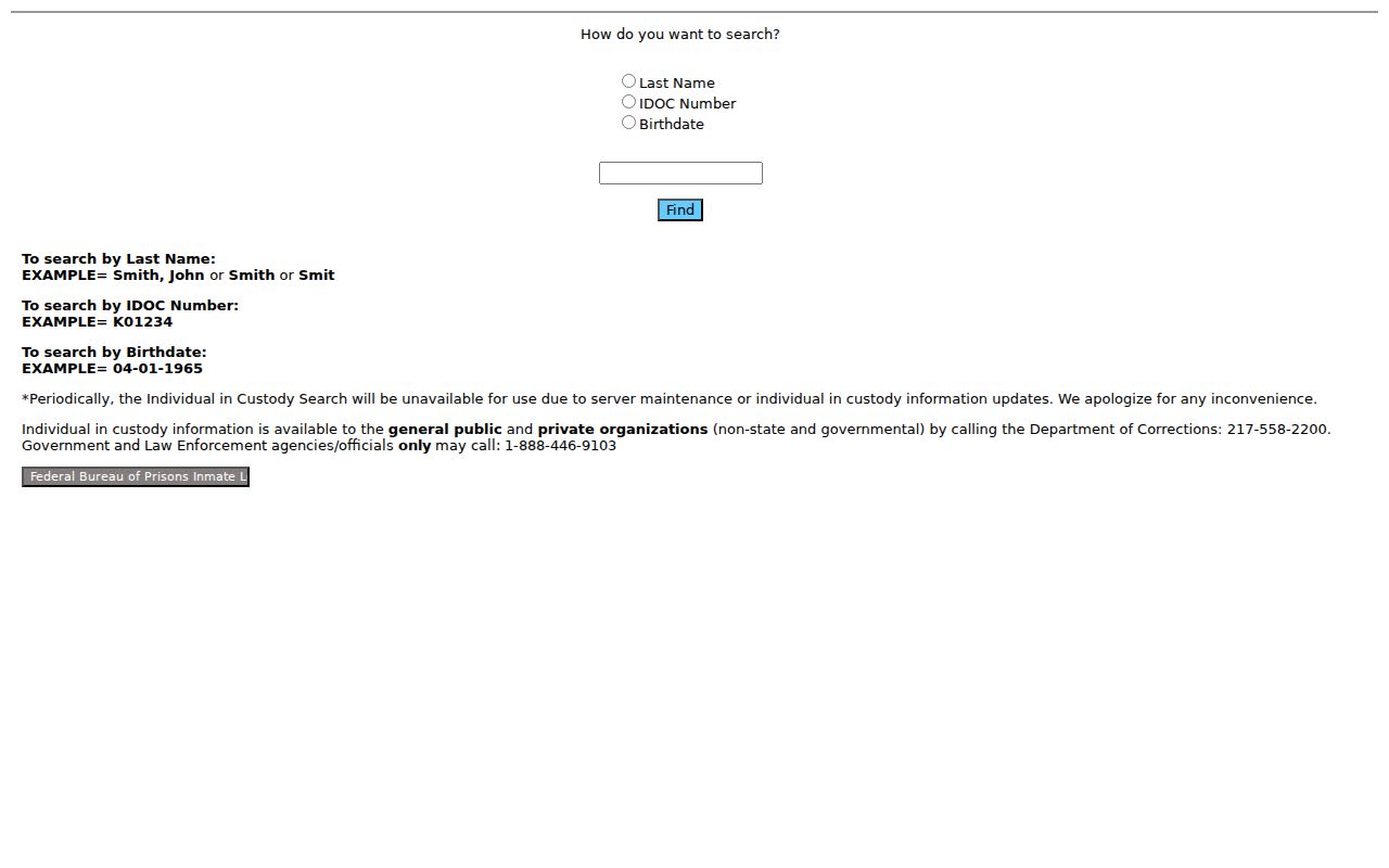 Illinois criminal history IDOC custody search controls