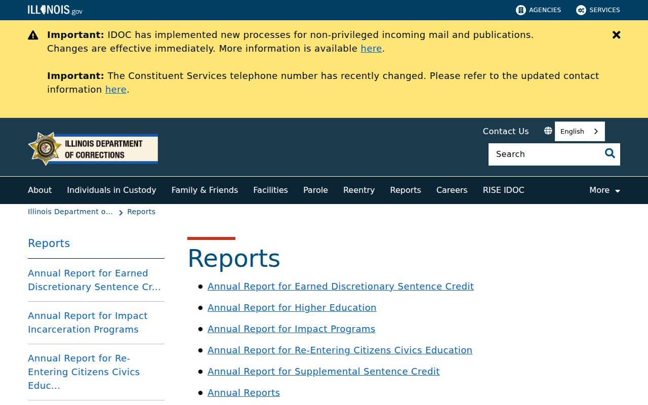 Illinois criminal history IDOC statewide reports and statistics