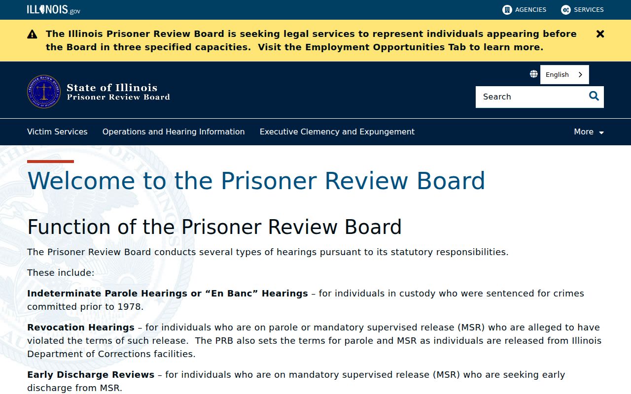 Illinois criminal history Prisoner Review Board parole functions