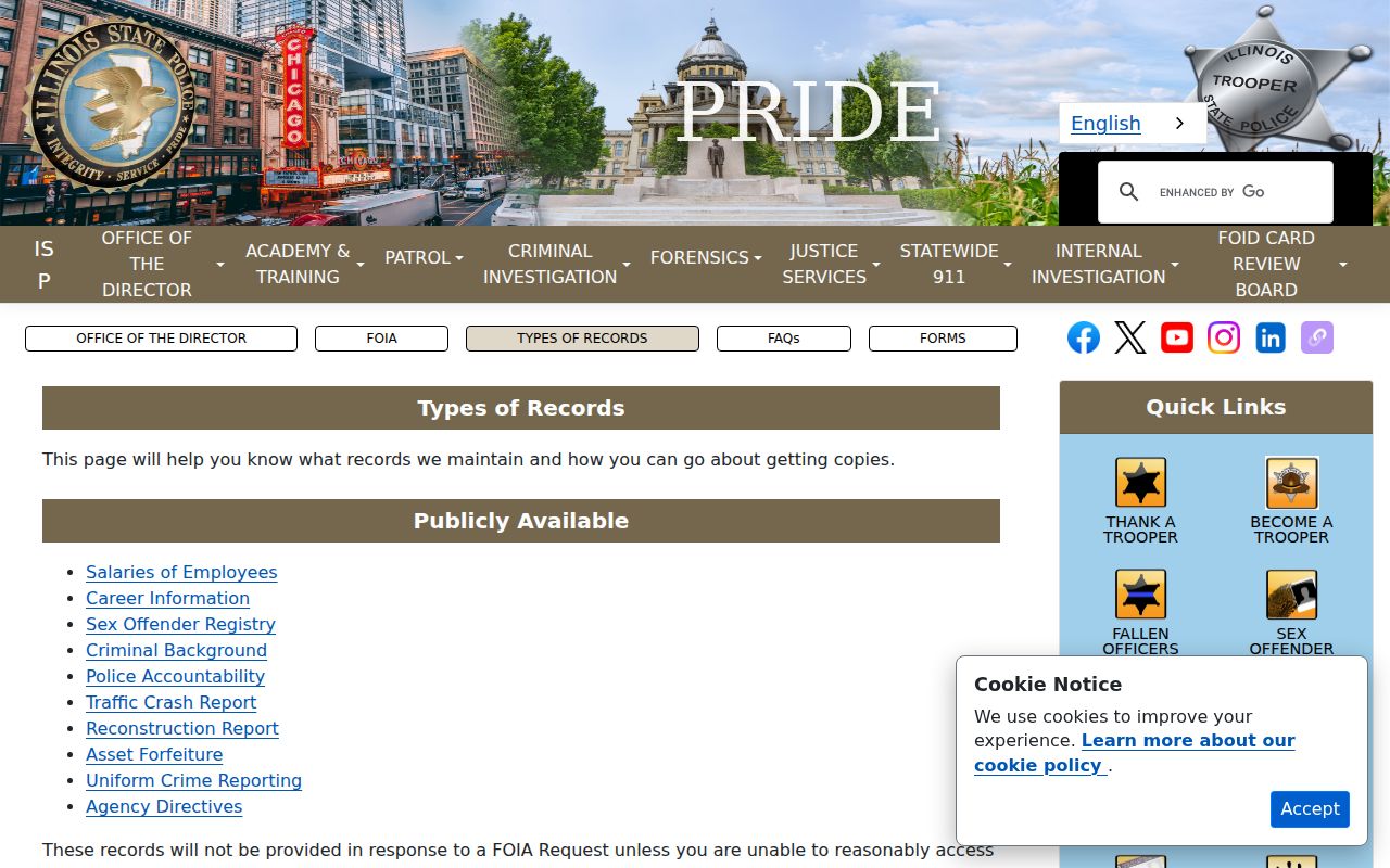 Illinois criminal history ISP record types and access channels